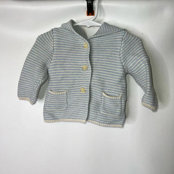 Baby gap boys white striped bear ears sweater cardigan sz 6-12m - Picture 1 of 3